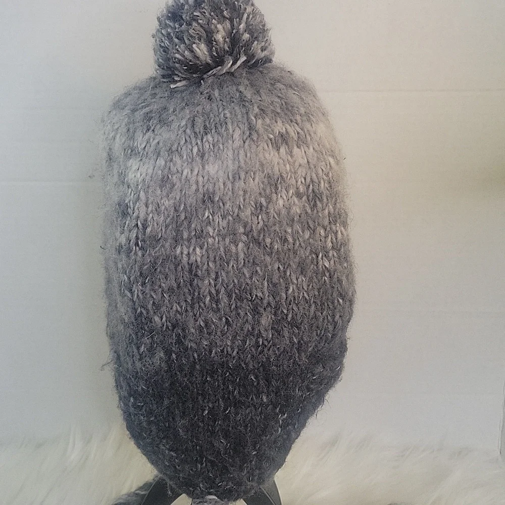 Turtle Fur Gray Knit Pom Winter Ear Flap‎ Hat Unisex OS